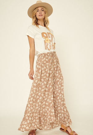 Falling Leaves Maxi Skirt in Taupe