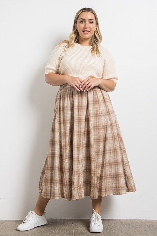 Grateful Hearts Checkered Maxi Skirt - Plus